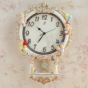 欧式树脂挂钟创意泰迪熊时钟客厅静音大挂钟时尚卧室墙上石英钟表