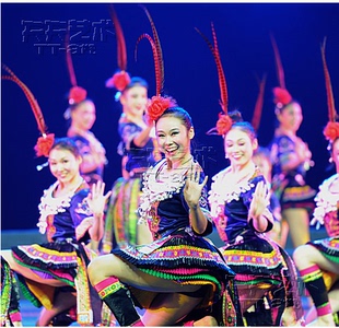 锦鸡炫美苗族服装演出服彝族土家族民族表演服舞蹈服女装