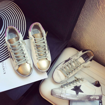 韩国明星同款真皮小白鞋五角星板鞋运动鞋做旧