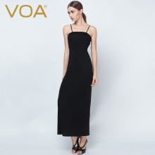 VOA 黑色肩带抹胸式真丝针织打底长款连衣裙 优雅桑蚕丝裹裙图片