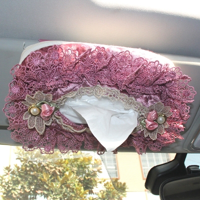 抽车用布女士式纸巾遮阳板纸盒纸蕾丝车载挂艺创意车上车内盒