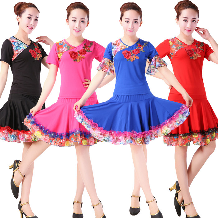 杨艺云裳茉莉广场舞服装新款套装蕾丝短袖裙套装拉丁舞服特价