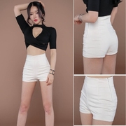 白色短裤女春夏2023韩版热裤，紧身黑色高腰，跳舞瑜伽运动打底裤