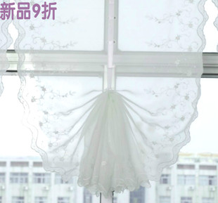 韩式田园客厅卧室窗帘窗纱帘纯白刺绣玫瑰升降帘气球帘罗马帘
