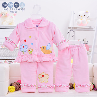 叮当乐园 婴儿春季棉衣套装加绒加厚棉服三件