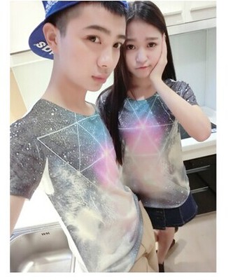 上下架计划:2014夏装情侣装t恤原宿风星空大码女装上衣服韩版修身半袖短袖t恤