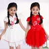 中国风女童夏装儿童旗袍连衣裙女孩礼服表演出服绣牡丹纱裙公主裙