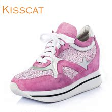 KISSCAT接吻猫 2014秋季新品羊皮圆头系带鞋高跟时尚运动风休闲鞋图片