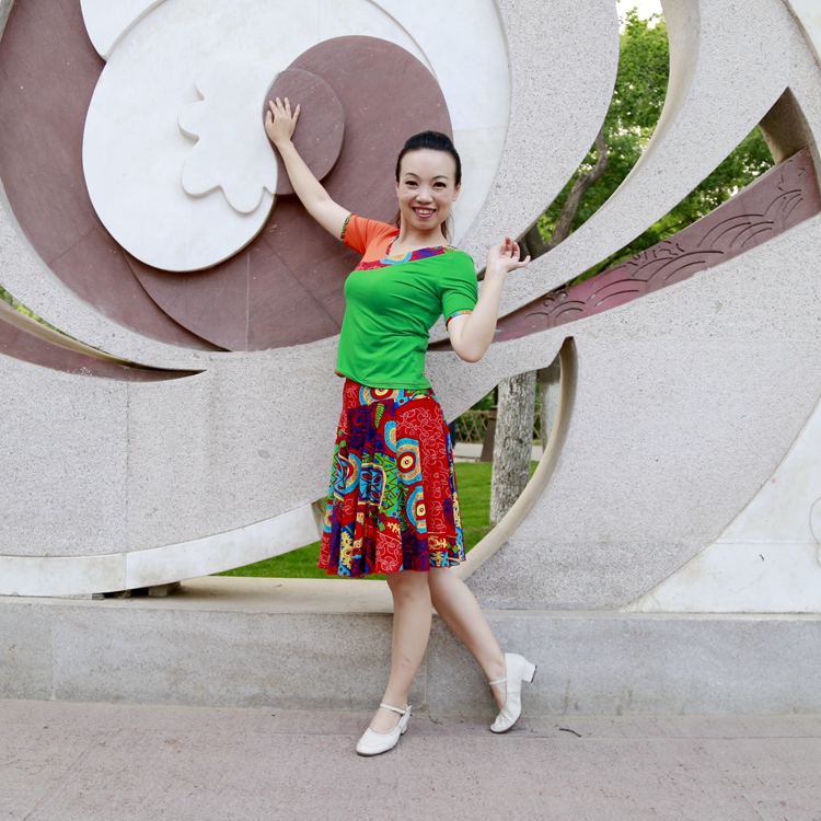 兰草莞儿杨艺春英格格广场舞服装 夏款短袖裙子舞蹈服藏族傣族服