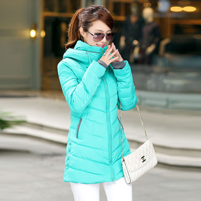 标题优化:2014实拍冬季新款韩版修身加厚保暖中长款羽绒服女棉衣