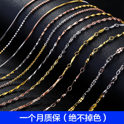 彩银项链女纯银 彩金短款锁骨链玫瑰金银镀金