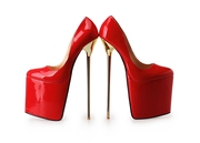 22厘米性感金属跟女王cd变装圆头厚底大码高跟鞋情趣鞋40-45红色