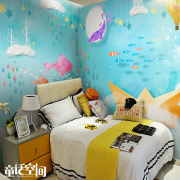儿童房宝宝婴儿大型壁画墙纸 卧室蓝奇妙幻想背景墙壁纸 畅游天空