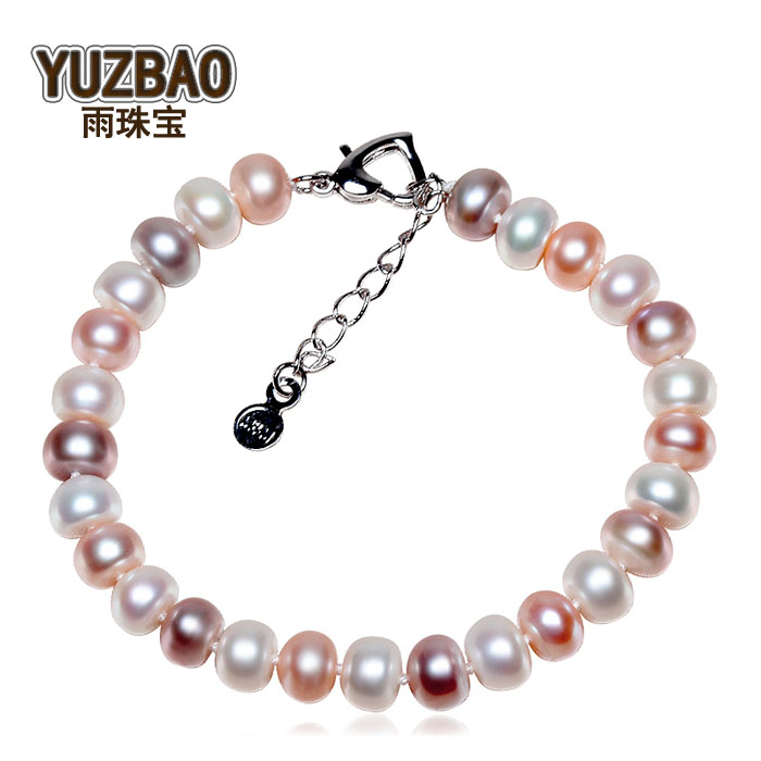 天然珍珠手链 扁圆 8-9mm淡水珍珠女款 混彩 强光极微暇 送妈妈|ruв категории ювелирные изделия/алмаз/жадеит/золото, природный жемчуг (новый), украшения - от Buy2taobao.com для оказания профессиональной услуги покупки агента Taobao