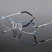无框纯钛近视眼镜变色眼镜成品，男女款切边眼镜眼镜框近视镜
