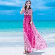 2023夏季女装露背吊带雪纺，连衣裙海边度假沙滩，裙波西米亚长裙