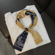 韩国拼色腰果复古长条小丝巾，腰带细窄围巾丝带仿真丝缎面领带领巾