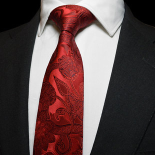 Ptah Atum 正装领带 色织真丝领带套装 大红花纹婚庆 结婚领带