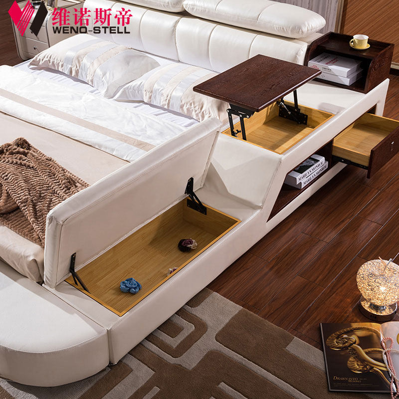 维诺斯帝 皮床储物床抽屉双人床1.8米软床进口创意床榻榻米真皮床
