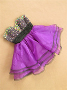 1216紫色短款公主绑带，纱裙蓬蓬裙钉珠外贸，工厂晚礼服裙宴会年会