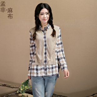 小格子衬衫女长袖纯棉中长款