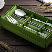青花瓷餐具套装不锈钢筷子勺叉防滑高档套装创意盒定制logo