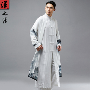 假两件棉麻长衫上衣古风男装立领，中式唐装演出长袍，中国风禅意汉服