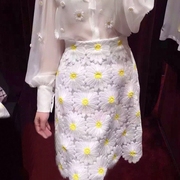 2017春夏女装立体绣花设计镂空蕾丝包臀裙修身高腰半身裙