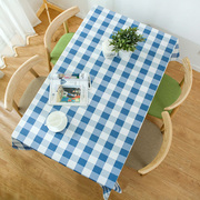 地中海茶几长方形大格子桌布布艺，纯棉餐桌布，田园书桌布台布正方形