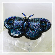 蝴蝶法式珠绣发夹苏姑娘(苏姑娘)原创成品，定制蝴蝶弹簧夹深蓝色