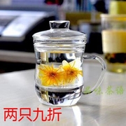 耐热玻璃水杯办公杯三件杯花茶杯泡茶杯茶具过滤带盖透明杯子