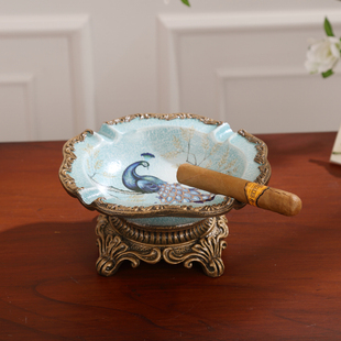 孔雀美式装饰树脂烟灰缸烟缸 欧式复古创意客厅茶几摆件家居饰品