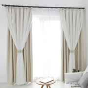 定制北欧风简约纯色，网红卧室双层布纱一体，遮光窗帘成品穿帘落地窗