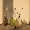 zakka杂货复古雕花，透明彩色玻璃插花瓶漂流瓶，精油瓶带软木塞