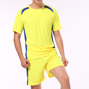 光板足球服男训练服短袖套装运动服衫裤另印字印号定制170061黄色