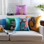 松果屋现代风情大象沙发抱枕棉麻，靠垫彩绘几何风格北欧靠枕腰靠
