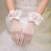 2023秋冬季蕾丝花边，新娘白色红色婚纱，礼服结婚短款手套女韩式
