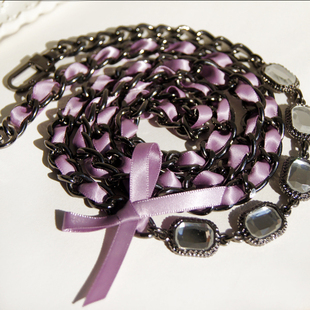 DIY 黑色1CM粗金属 丝带链条 浪漫紫色蝴蝶结装饰金属链 淑女链