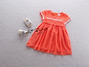 英国女童宝宝中小童夏款柔软雪纺橘色气质短袖公主裙连衣裙