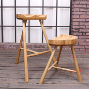 北欧实木高凳吧凳白橡木矮凳子，简约现代梳妆凳创意美式吧凳坐凳子