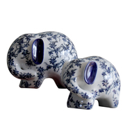陶瓷大象摆件一对中式装饰品创意家居客厅电视柜青花瓷工艺品