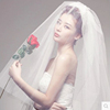 新娘结婚婚礼白色头纱短款婚纱韩版式(韩版式)甜美双层素纱软头纱