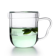 耐热玻璃茶具花茶杯带盖三件式，玻璃杯子过滤茶杯带把玻璃杯美女杯