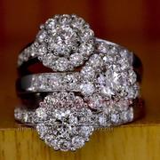 钻钻家 18k白金钻石戒指 群钻戒 主石30共86分豪华婚戒 2克拉