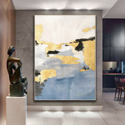 简欧清新后现代蓝色黄色抽象画玄关餐厅客厅大幅有框别墅手绘油画