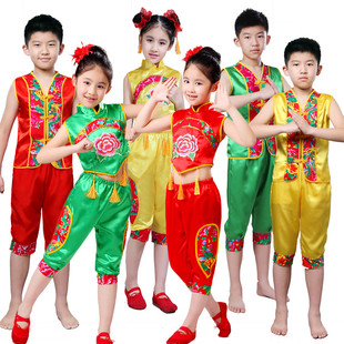 儿童民族风肚兜喜庆表演服装女童秧歌舞蹈，服开门红幼儿舞台演出服