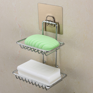 不锈钢香皂盒免打孔肥皂，架浴室卫生间，创意壁挂式双层沥水置物架