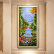 玄关装饰画竖版过道欧式风景油画招财风水寓意入户走廊墙壁挂画