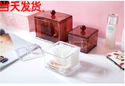 透明盒化妆棉盒梳妆台水晶棉签整理盒子桌面带盖塑料化妆品收纳盒