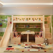 实木子母床多功能书桌床高低床，儿童双层床梯柜上下铺床带滑梯床